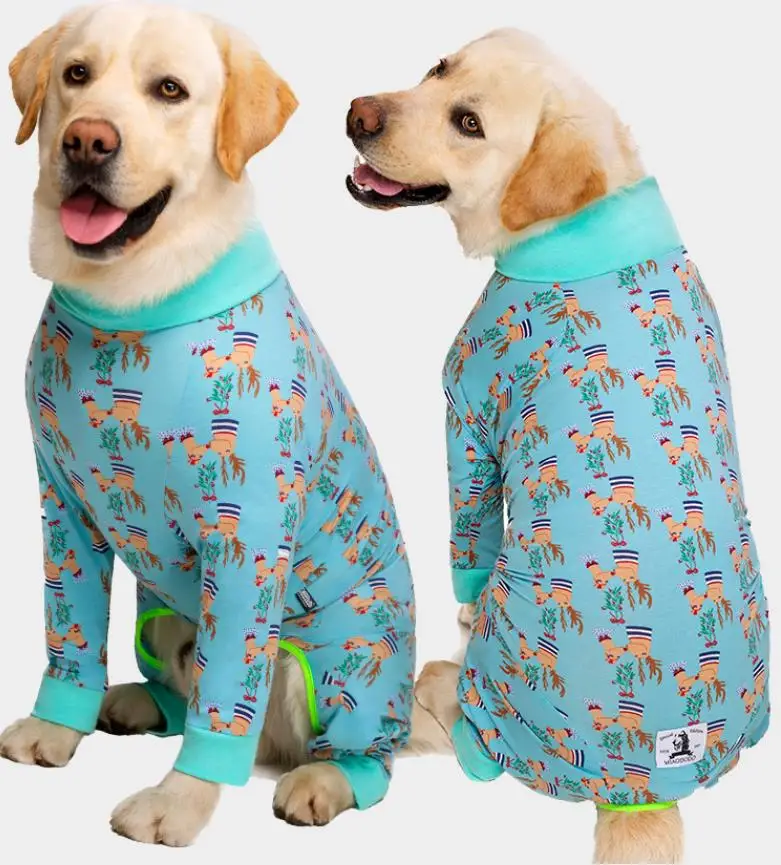 

Cartoon Printed Large Dog Tight Clothing Pet Pajamas Jumpsuit Big Dog Clothes Outfit, As shown in details