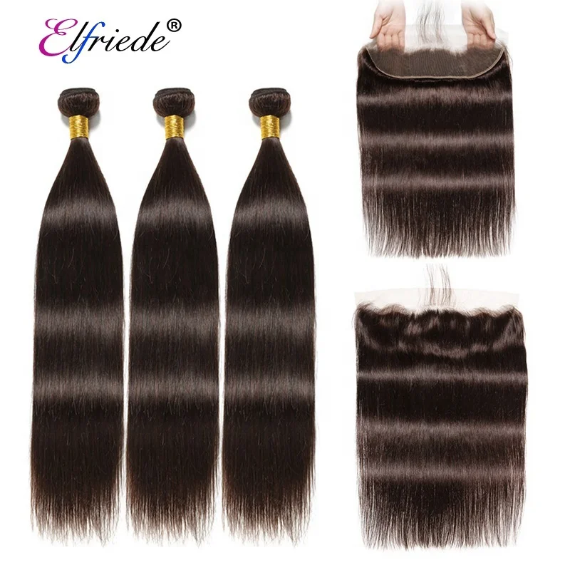 

#2 Straight Hair Wefts with Frontal Brazilian Remy Human Hair Weaving Bundles with 13"x4" Lace Frontal Closure JCXT-82