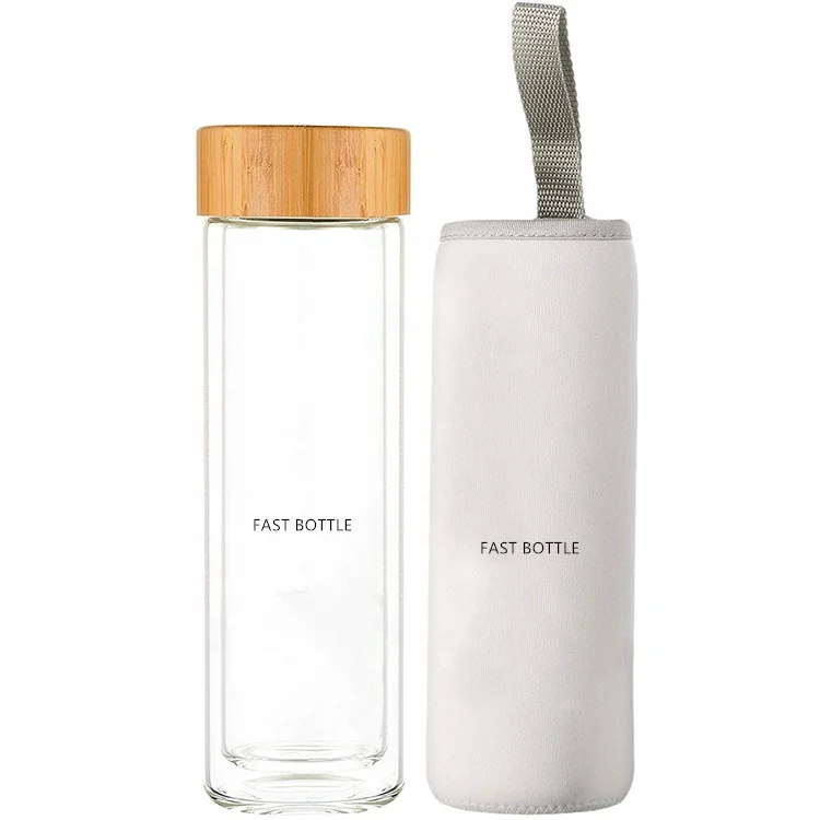 

BPA Free Double Wall Travel Tea Cup Stainless Steel Filter Glass Tea Tumbler with Bamboo Lid, Transparent color