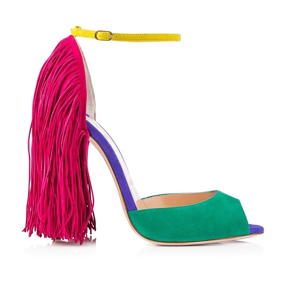 

Fringe Decoration Peep Toe High Heel Woman Sandals Sexy Tassels Fashion Shoes 2020