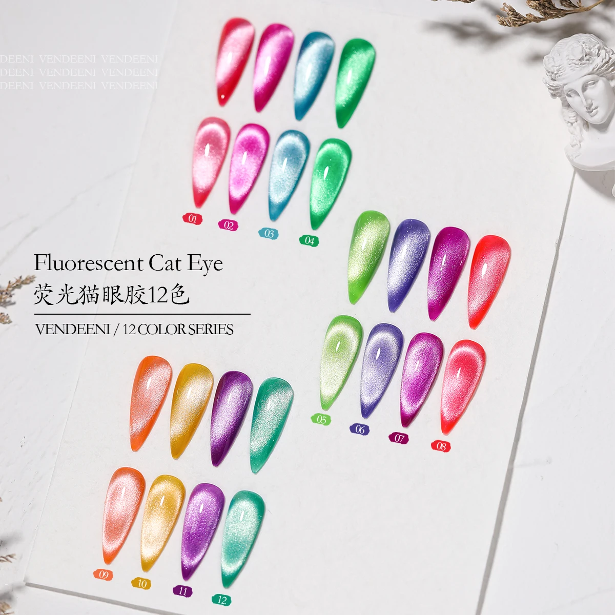 

New Design Nail Art Polish Vendeeni Fluorescent Cat Eye 12 Colors Gel Nail Polish Wholesale Custom Logo