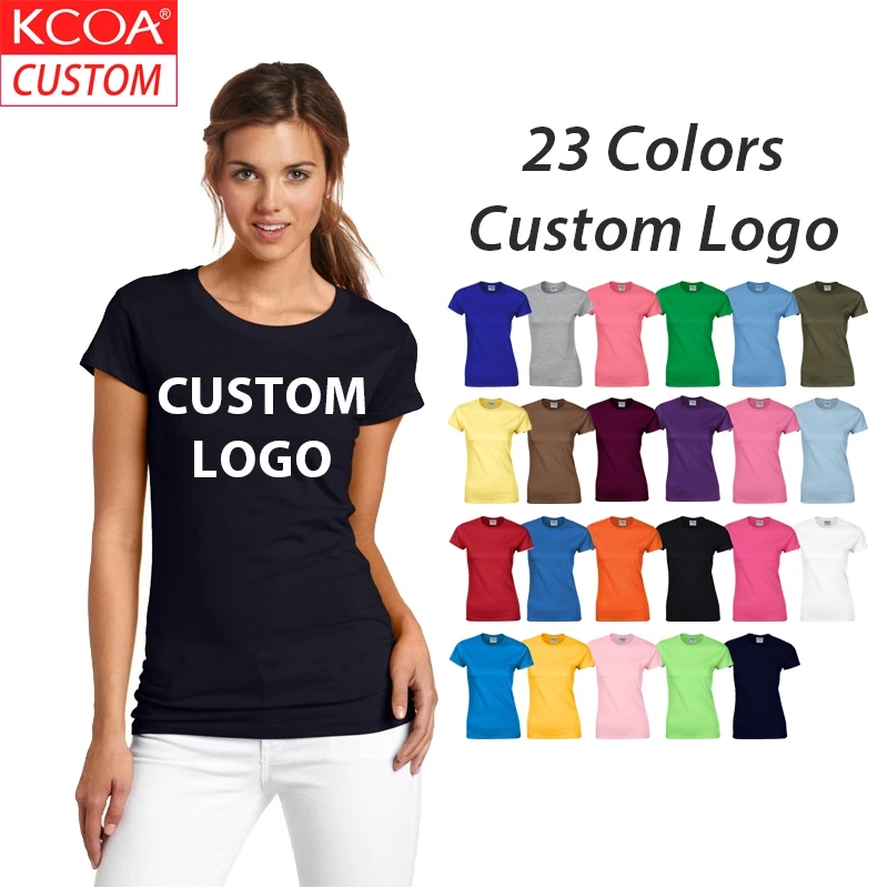 

KCOA Wholesale Plain Short Sleeve Tshirts Plus Size Women Blank T Shirts Ready to Ship, 23 colors or custom colors
