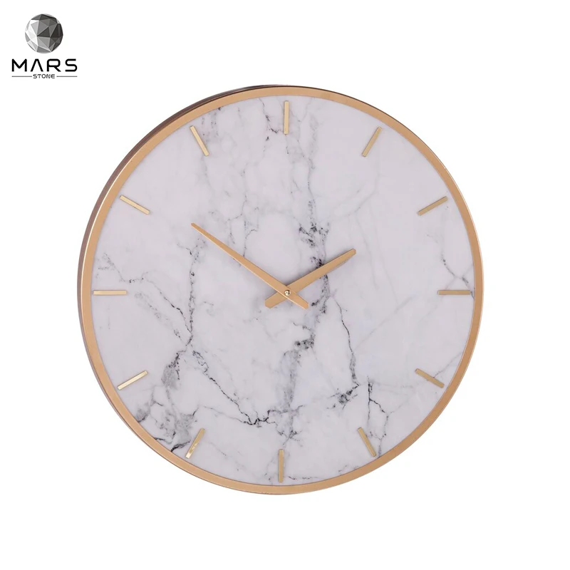 

Modern Style Golden Side White 19" Marble Stone Wall Clock Home Decorative