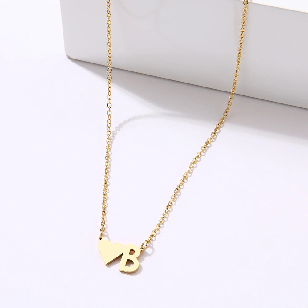 

Fashion Tiny Heart Dainty Initial Letter Name Choker Stainless Steel Necklace for Women Jewelry Gift, Steel/gold/rose gold and other