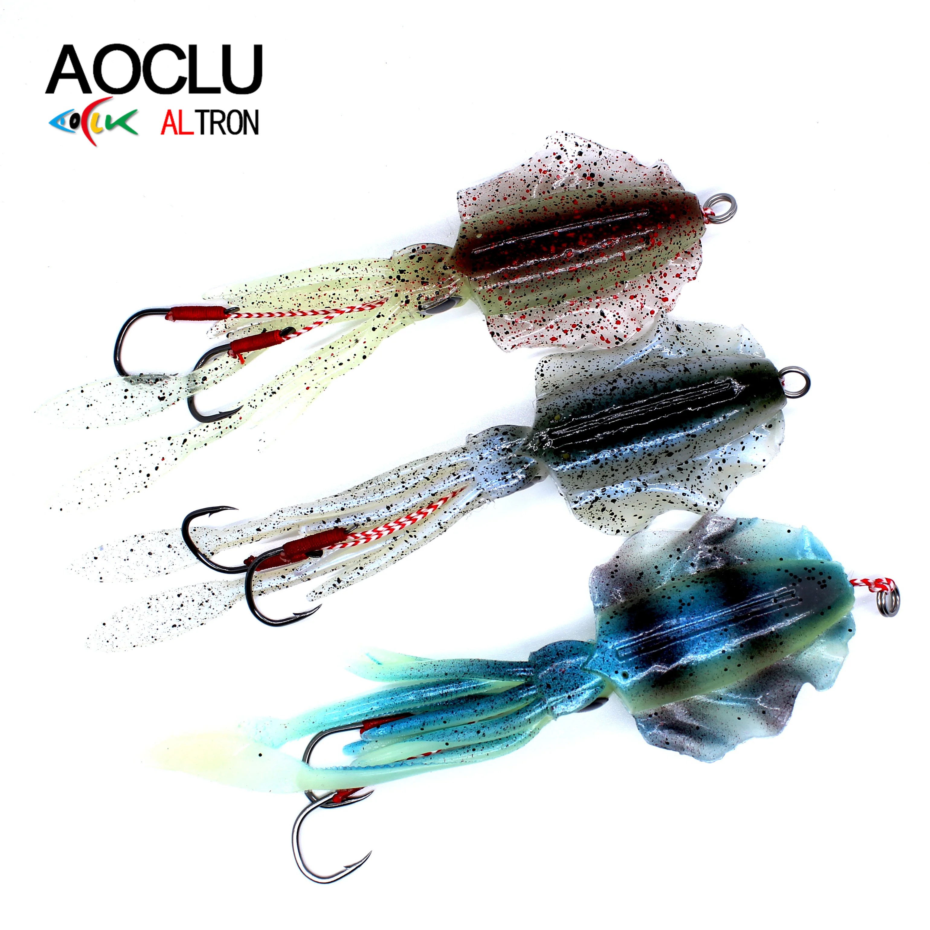 

AOCLU New 60g 150mm Silicon Squid Octopus Jig Bait Lure Glowing Under UV With 4/0 Assist Hooks For Saltwater Trolling Fishing, 12 colors