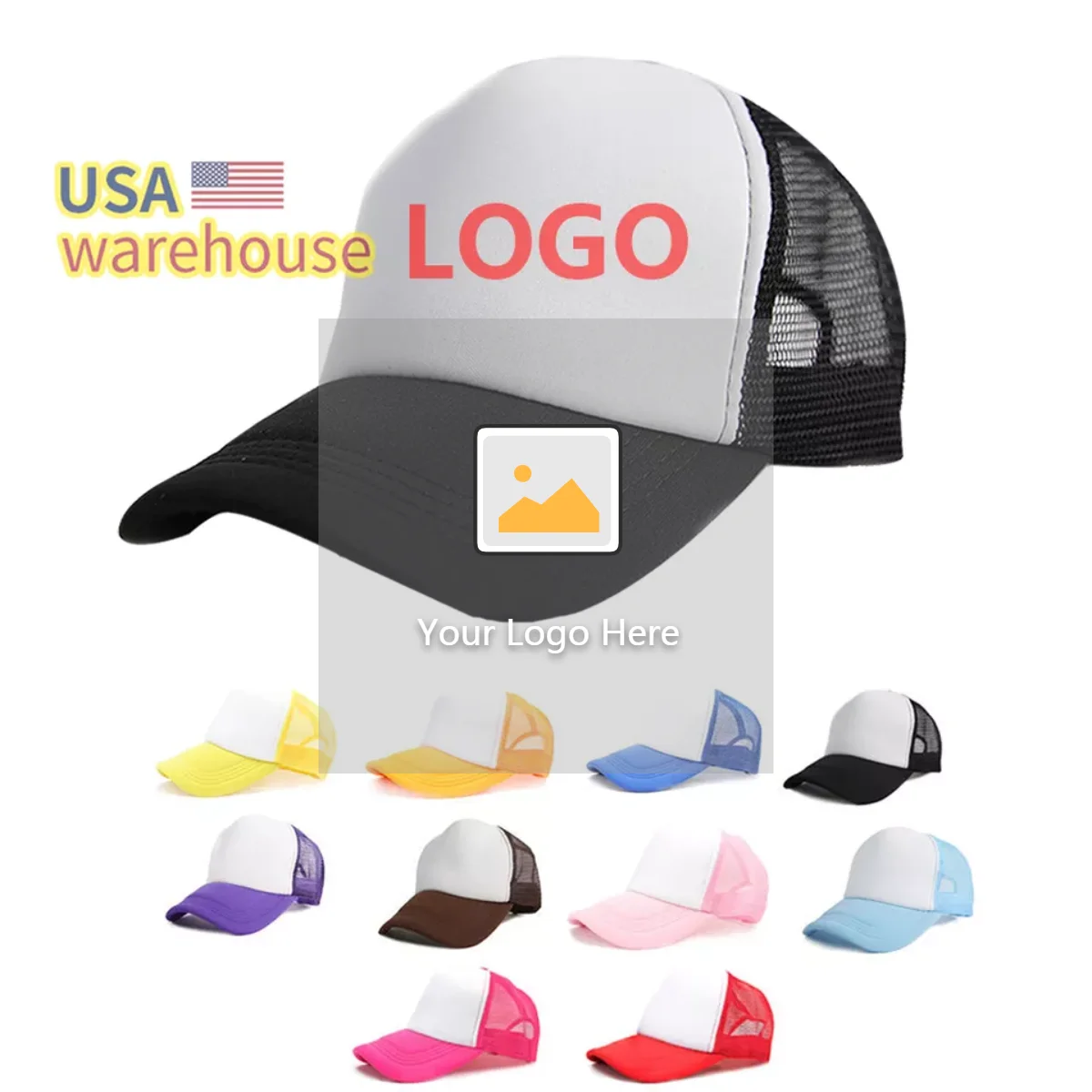Sublimation Trucker Hat Custom Logo Us Warehouse 5 Panel Polyester Hat