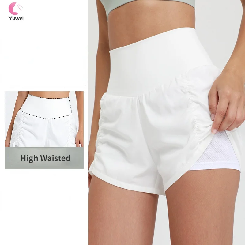 Women's 2-in-1 Athletic Shorts Lightweight Quick Dry Workout Shorts with Pockets Solid Pattern for Gym Exercise and Running