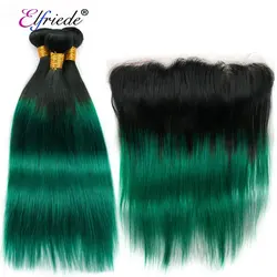 #T 1B/Green Straight Hair Bundles with Frontal Omb