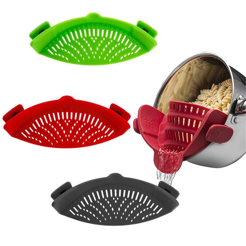 

Hot Silicon Strainer Clip On Stable Quality Multi Function Kitchen Silicon Strainer, Red, green and patone color