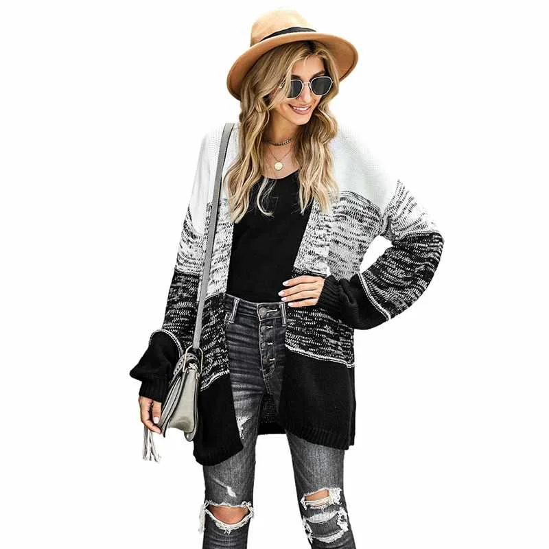 

2020 New Fashion Style Women Chic Stripe Full Sleeve Knit Long Cardigans