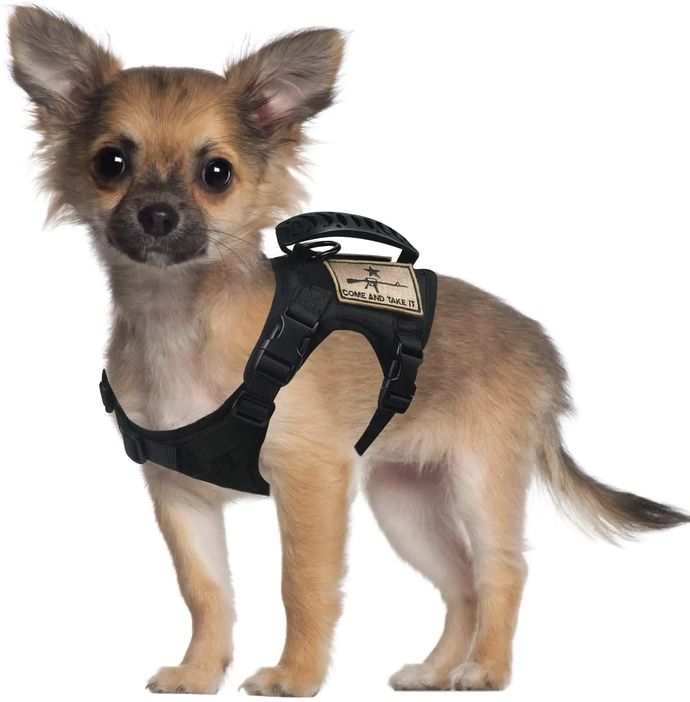 

Cat tactical harness, Small pet dog military harness vest, Khaki/black