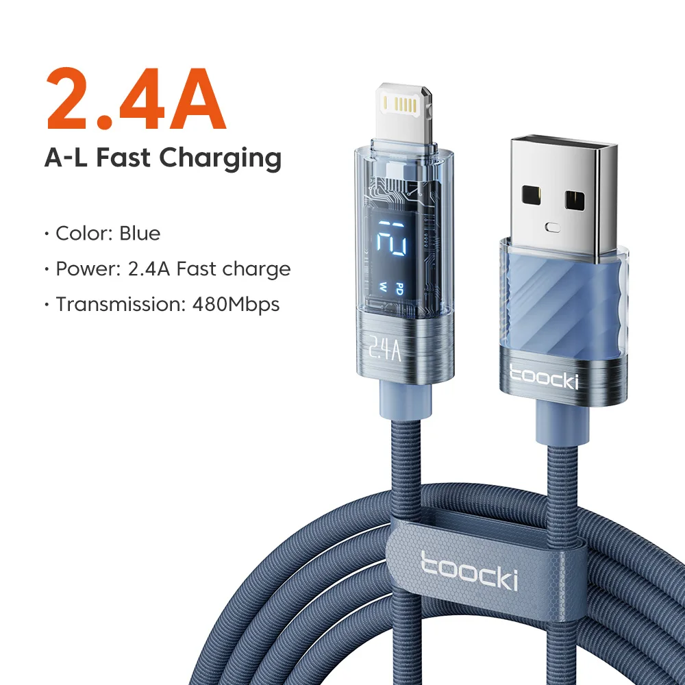 

Toocki high quality 20w pd fast charging cable date transfer digital display charging type-c to lighting cable