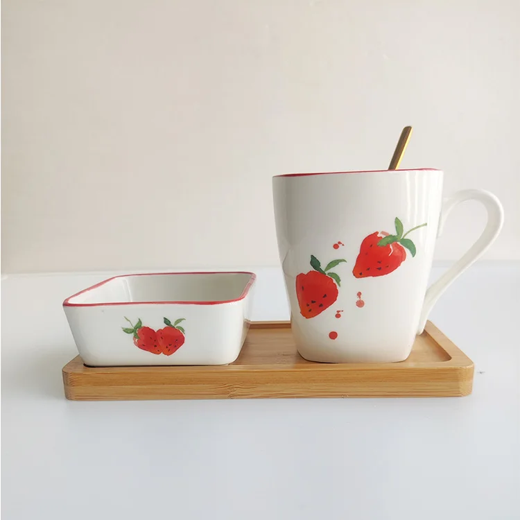 

Home Pink Cartoon Pattern Coffee Cup Snack Fruit Small Plate Set