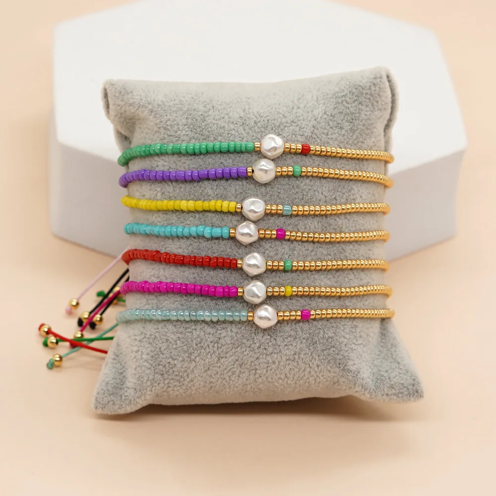 

Go2boho Fashion Trendy Miyuki Bead Bracelets Dainty Seed Beads Imitation Pearl Stack Chain Handmade Jewelry For Women Men Gifts