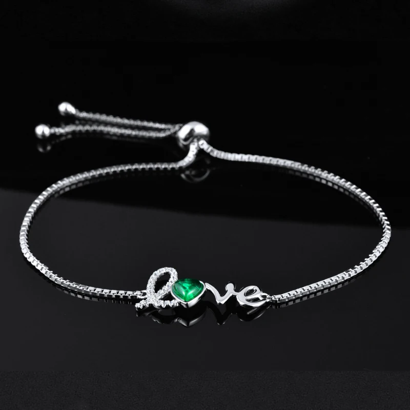 

Latest Exquisite Love heart gift emerald diamond 925 silver bracelet