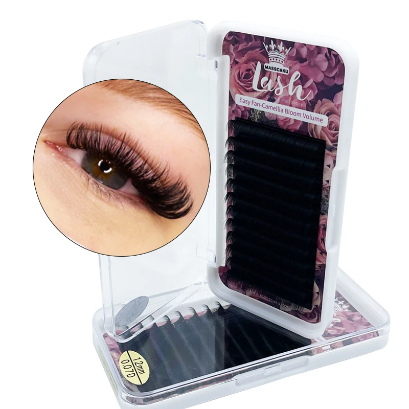 

Wholesale blooming lash extension high quality easy fan lashes custom easy fan lash tray, Black