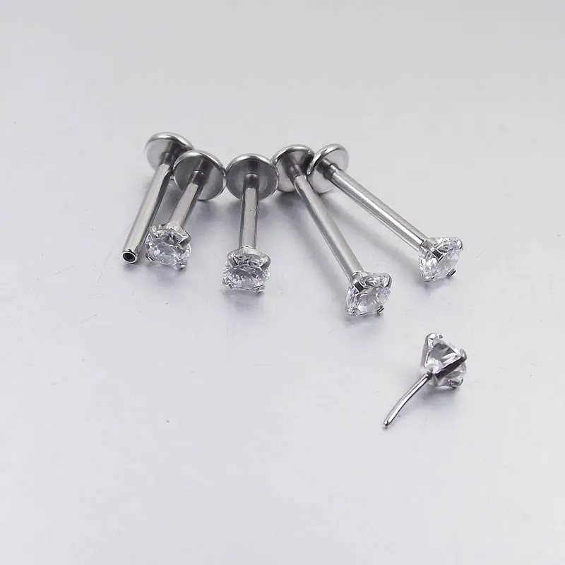 

Threadless lip ring tragus body piercing jewelry surgical steel push in labret with cubic zirconia