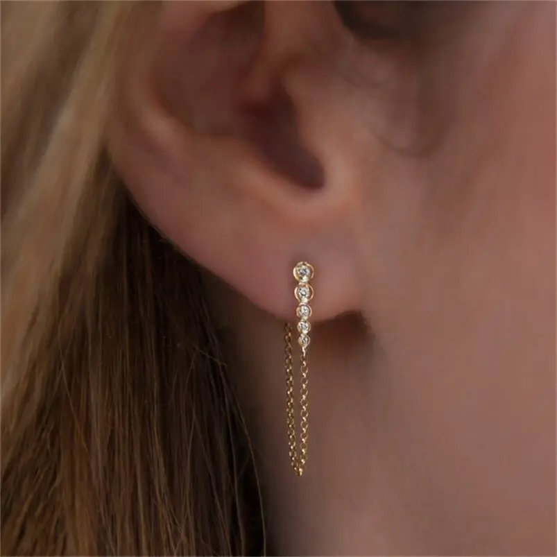 

Gemnel fashion designer link earrings ladies drop chain wedding earrings long Gold Women