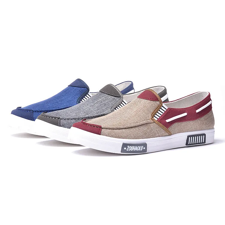 

Men flat casual canvas shoes classic loafer driving shoes, Blue, gray, brown