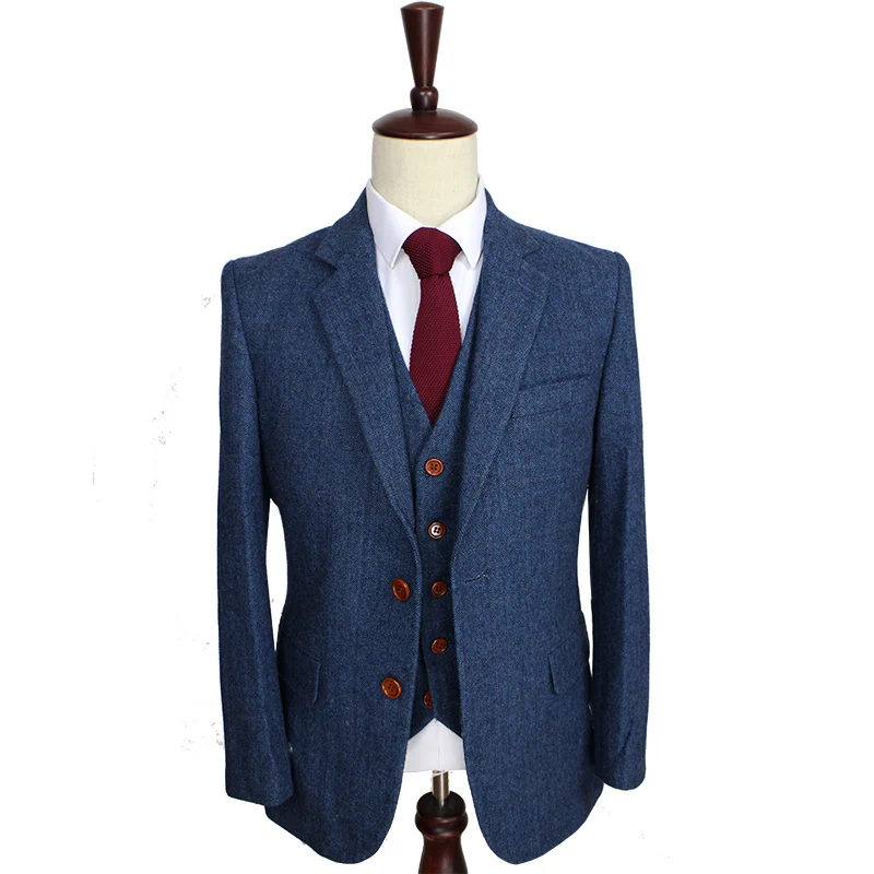 

Blue Herringbone Classic Slim Fit Men Suit For Men Groom Tuxedos Prom Dinner Business Suits Men Terno Masculino 3Pieces
