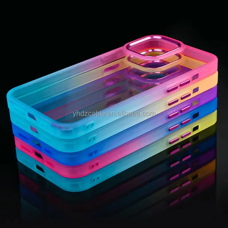 

Fashion mobile phone case for iPhone13 pro max metal frame rainbow PC anti-fall transparent back cover case