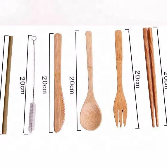 

2020 new eco cutlery sets straw fork spoon and fork six pieces bamboo cutlery set reusable, 1 2 3 4 5 6