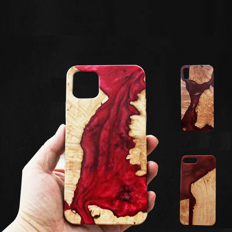 

Excellent Quality Creative Resin Wood Smartphone Case Wooden Epoxy Colorful Wooden Cases Cover For Iphone 12 11 PRO MAX