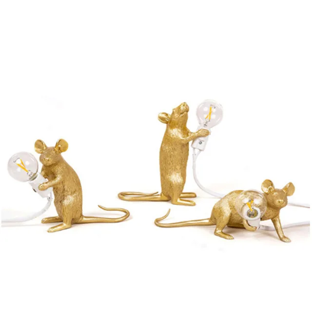 

Postmodern Resin Animal Mouse Table Lamp Mini Cute Home Decoration LED Table Lamp, Black/gold/white