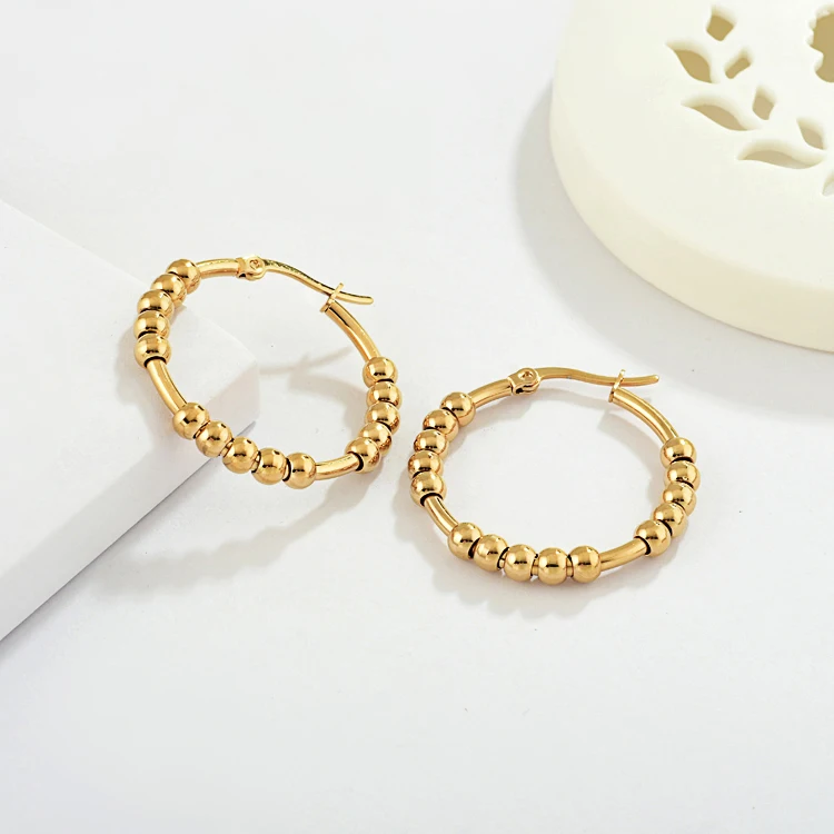 

Latest Trendy Gold Filled Jewelry 18K Gold Bali Earrings Designs Cute Round Hoop Beaded Earring
