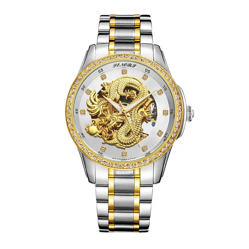 

Male Full Automatic Mechanical Watches Clock Mens 316L Stainless Steel Strap Wristwatch Luxury Gold Dragon Design Watches, 6-colors