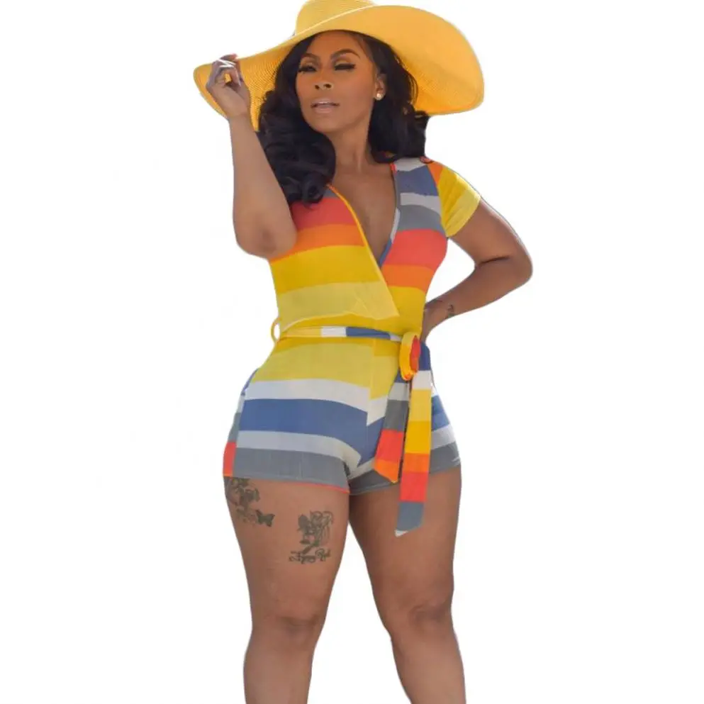 

2020 summer new printed deep V sexy jumpsuit