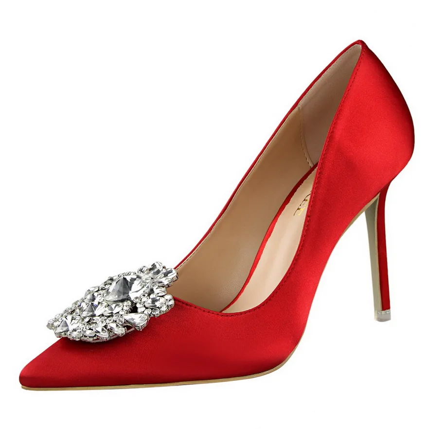 

Hot sale High quality Shiny rhinestone high heels Wedding party Stilettos Sexy pumps Women's shoes Pointed toe shoes size 34-43