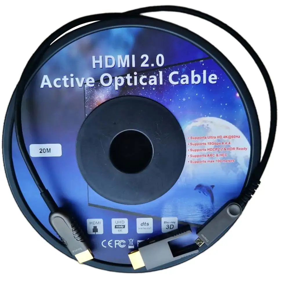 

Optical Fiber Cable 50M Support Ethernet HDTV 3D 4K@60Hz Cable Male To Female 18Gbps Transfer Speed With 1 PC Convertor
