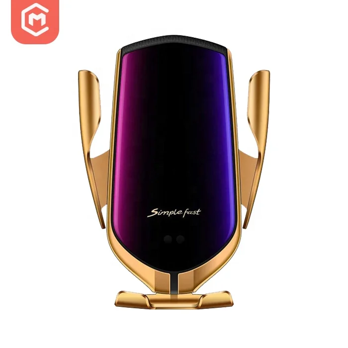 

Infrared Smart Sensor Automatic Air Vent Holder 10w Qi Fast charging Wireless Car Charger, Brown/ gold/ silver