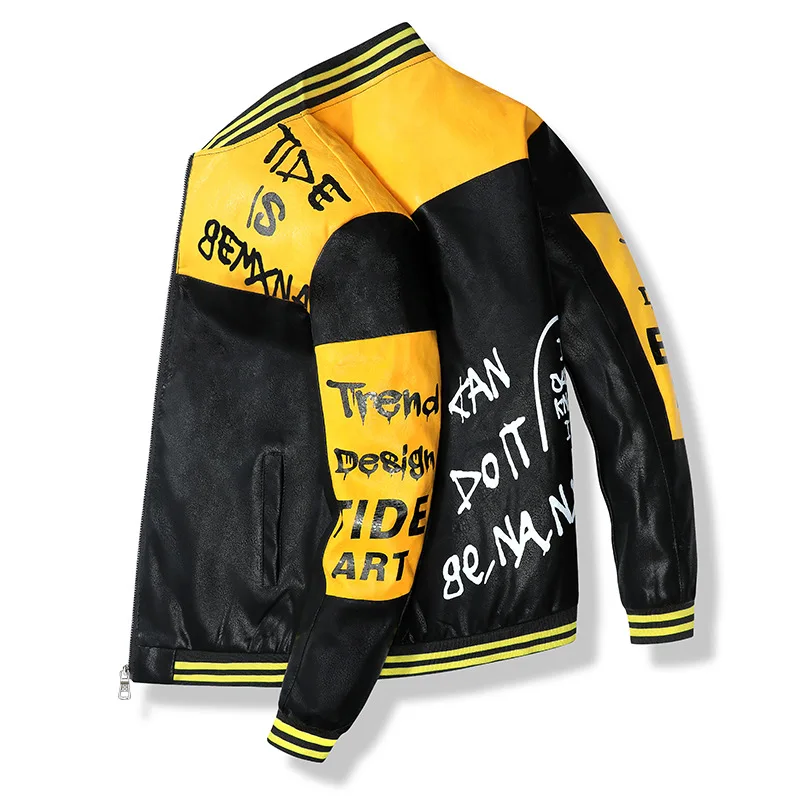 

Newest astronaut clothing graffiti jacket leather printed jacket men