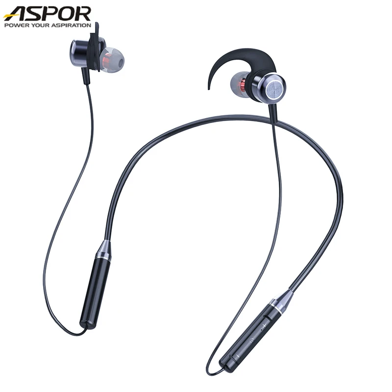 

ASPOR IPX2 Grade Waterproof Sport BT Earphone Earbuds Wireless Headphone & Neckband Earphone For Mobile Phone, Black