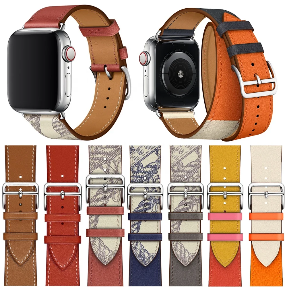 

IVANHOE Band for Apple Watch 40mm 44mm, Genuine Leather Double Tour Slim Replacement Watch Strap for iWatch Series 6/SE/5/4/3/2, Multi-color optional or customized