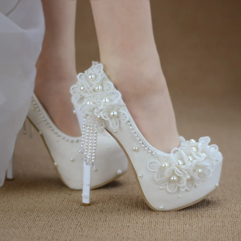 

Latest Bling Rhinestone Bridal Ladies Thin Heels Sandal Floral Woman Platform Pump Shoes