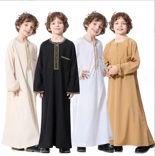

Ecoparty Muslim Saudi Arab Boys Robe Dishdasha Kids Abaya Kaftan Prayer Islam Clothing Long Sleeve Thobe Middle East Teenage