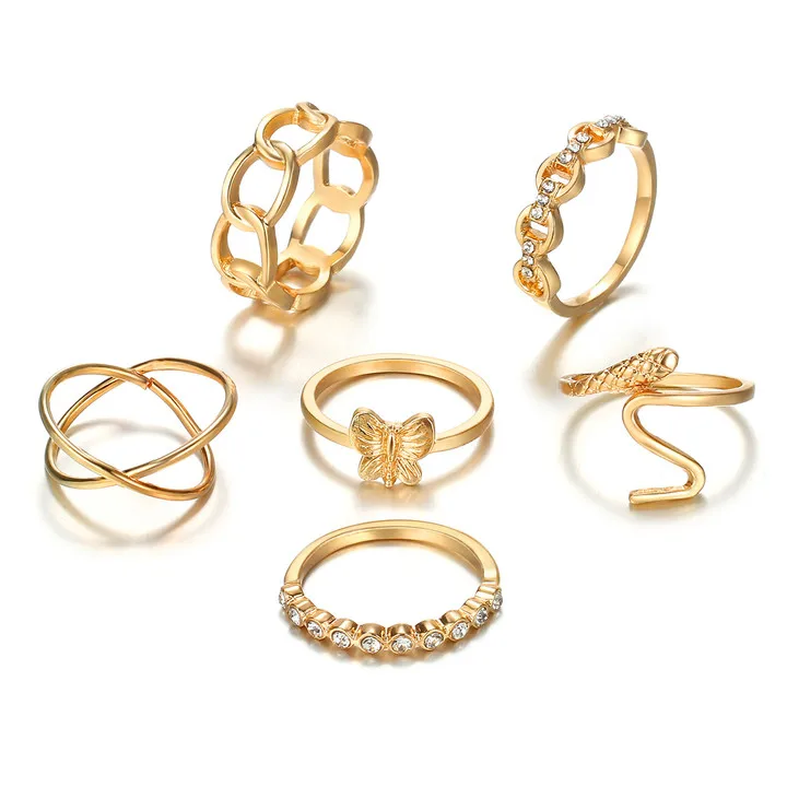 

boho stackable minimalist finger crystal butterfly gold plated ring sets women, Gold silver