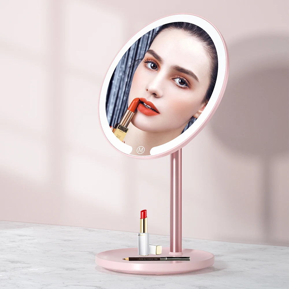 

M5 Beautiful Compact Round Plastic Table Desktop Makeup Mirror With Led Light