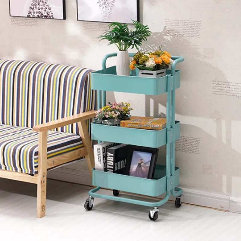 
Home furniture sturdy srtucture with handle flexible metal rolling kitchen trolley cart 