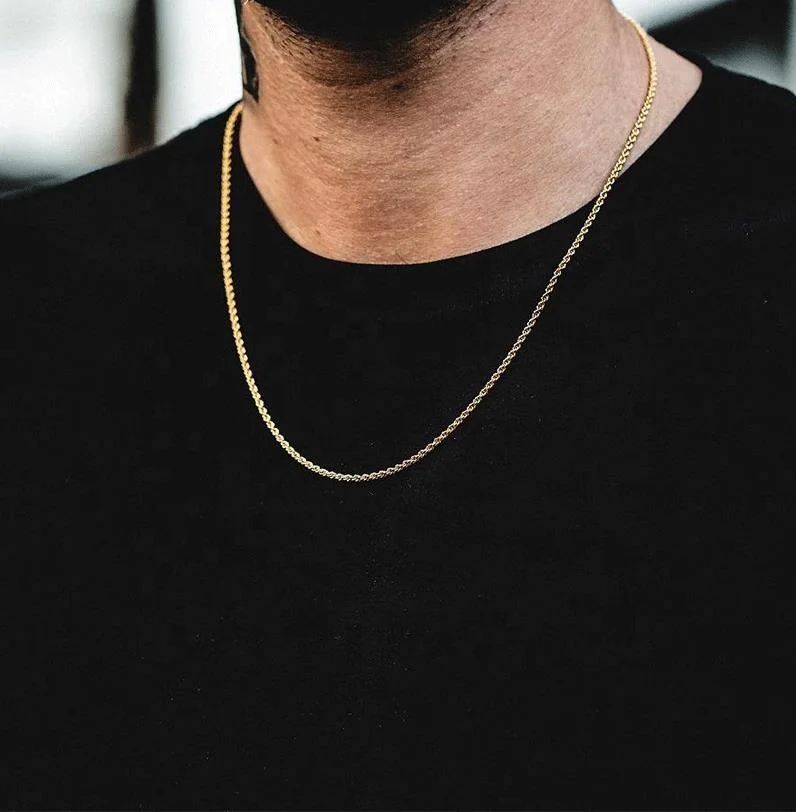 

Wholesale Men women 2mm width Stainless Steel Link Necklace Hip Hop 18k Gold Plated twisted Link Chain for Men