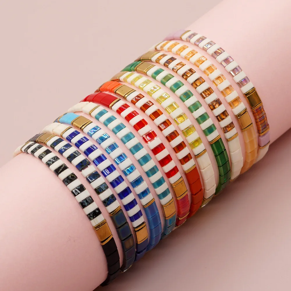 Go2boho New Miyuki Tila Beaded Stretch Bracelet For Women Colorful Boho Jewelry Multilayer Fashion Trendy