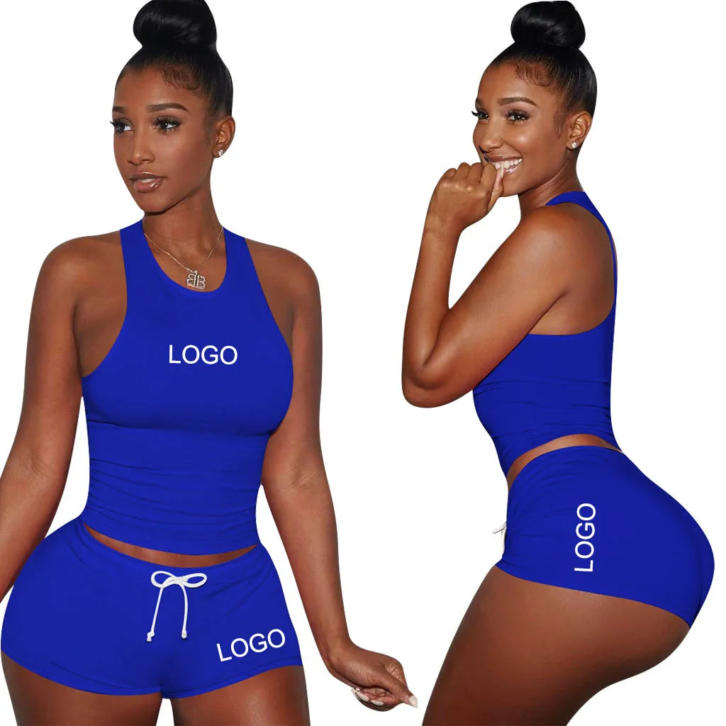 

Custom 2022 Women's Two Piece Outfit sleeveless Tank Tops Bodycon shorts pants Summer 2 Piece Tracksuit Sweatsuit Set