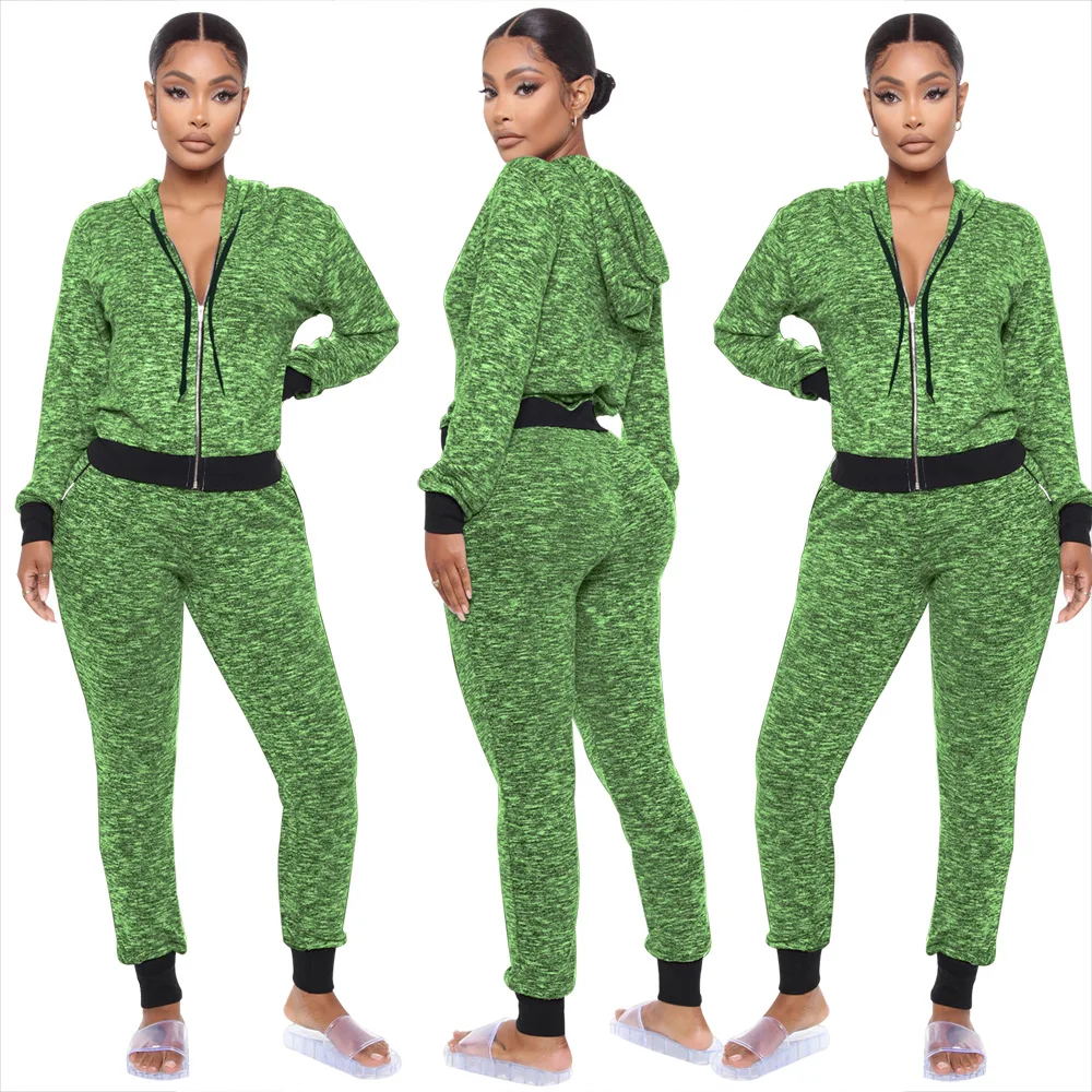 

B35478A 2021 Winter latest arrivals Ready to ship women jogging tracksuit set, Black/white/pink/gray/green