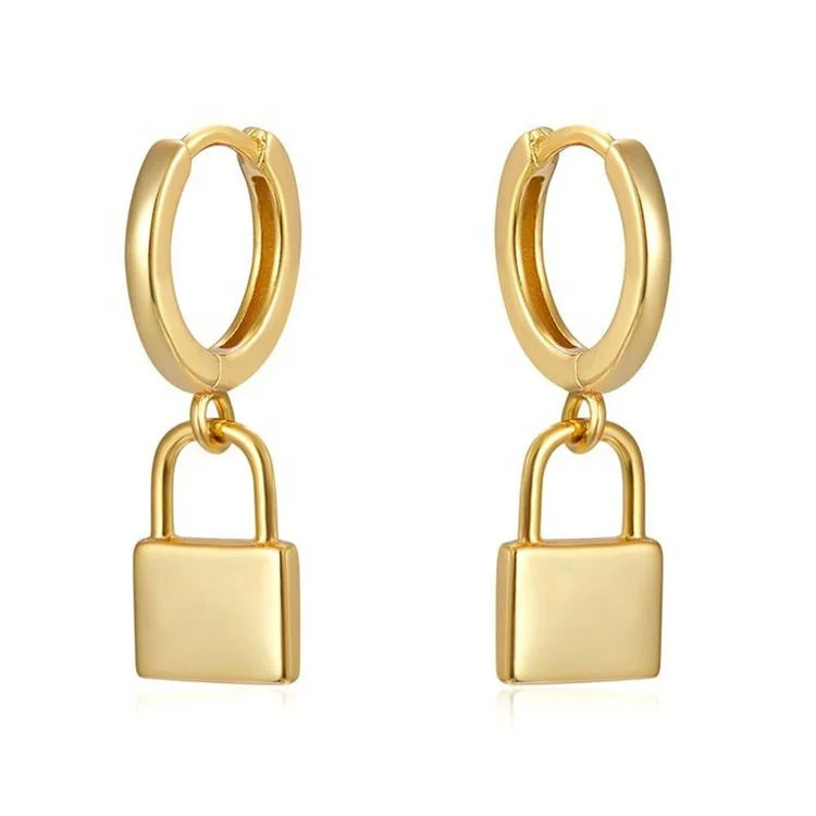 

Minimalist Stainless Steel Hypoallergenic Padlock Earrings, 18K Gold Plated Lock Charm Huggie Hoop Earrings for Women, Gold, rose gold, steel, black etc.