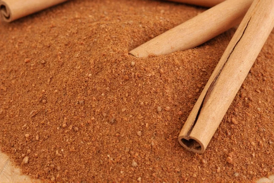Close-up photograph of Loisa organic cinnamon powder showing fine texture and light brown color in a glass jar with wooden spoon