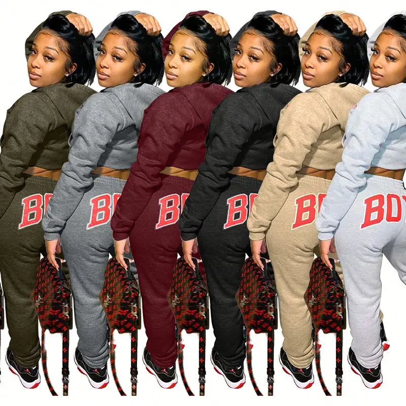 

Hot sale Fall Winter embroidered letter printed women tracksuit two piece set 2 pcs women clothing jogging bodysuit sportswear, As pictures