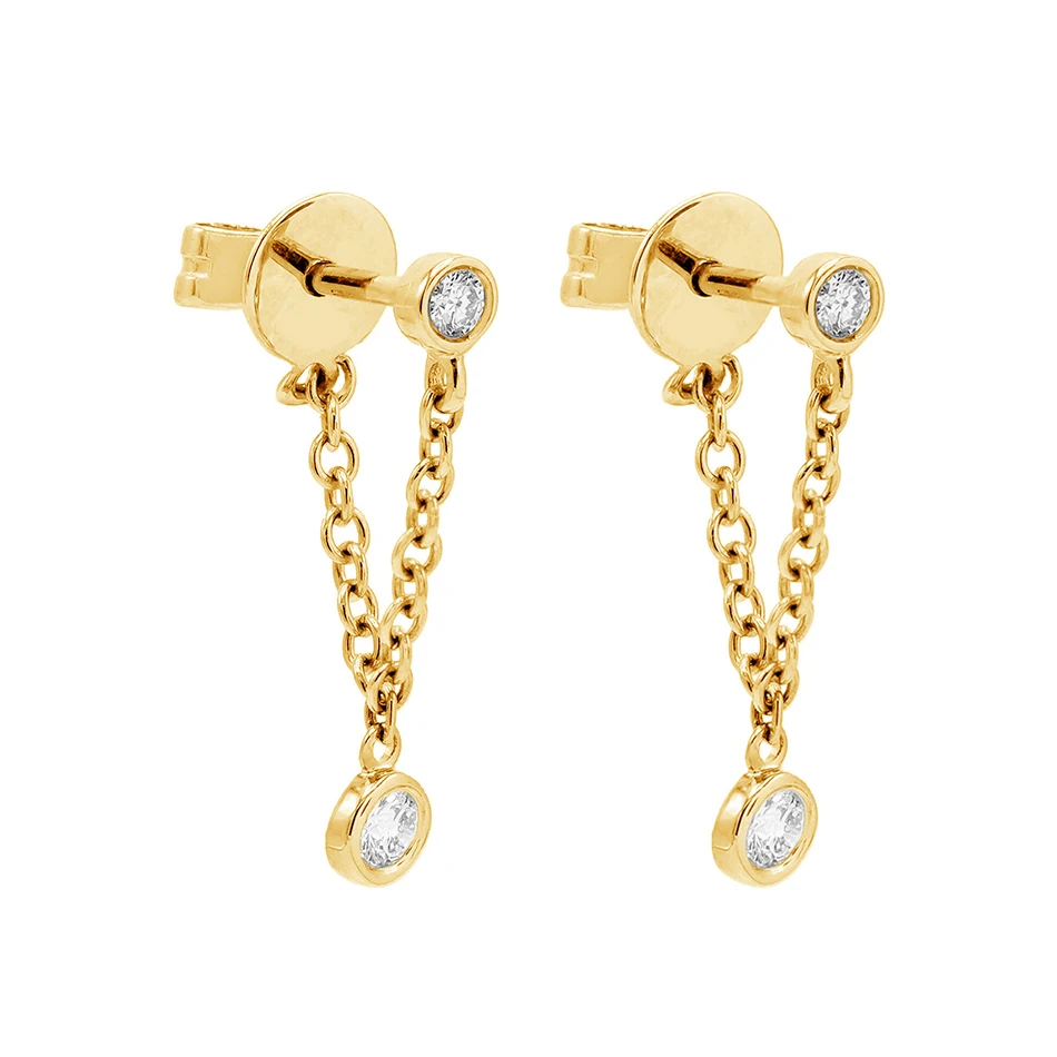 

women high polish 18k gold plated luxury jewelry trendy 925 sterling silver Diamond Bezel Chain stud Earrings